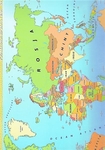Podkładka edukacyjna. Polityczna mapa świata, flagi, dane o powierzchni i ludności