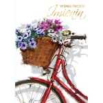 Karnet W Dniu Imienin, rower z koszem kwiatów PP-1443