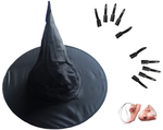 Zestaw czarownicy (kapelusz, nos, podbródek, paznokcie)