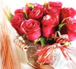Karnet kwiatowy KW FF99 czerwone róże w wiaderku