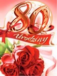 Karnet 80 Urodziny czerwone róże B6