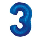 Balon foliowy "3" niebieski 85cm