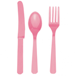 Sztućce różowe - plastikowe (8 widelców, 8 łyżek, 8 noży)