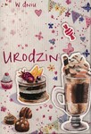 Karnet Urodziny z naklejaną cyfrą kawa i tort DK-616