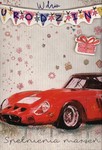 Karnet Urodziny z naklejaną cyfrą czerwone auto DK-617