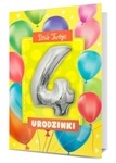 Karnet Urodzinki z balonem "4" 30cm  K.BALLOON-4