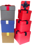 Zestaw pudełek - kwadrat wysoki 4szt czerwone z granatową wstążką