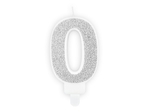 Świeczka urodzinowa cyfra "0" srebrna