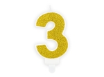 Świeczka urodzinowa cyfra "3" złota