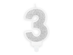Świeczka urodzinowa cyfra "3" srebrna