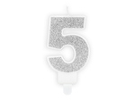 Świeczka urodzinowa cyfra "5" srebrna
