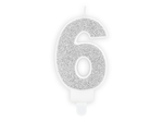 Świeczka urodzinowa cyfra "6" srebrna