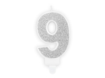 Świeczka urodzinowa cyfra "9" srebrna