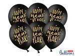 Balony 30cm Happy New Year - czarne op.6szt