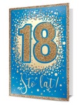 Karnet 18-te urodziny brokat niebiesko-złoty  HM200-1738