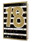 Karnet 18-te urodziny brokat biało-czarne paski i złoty  HM200-1739