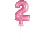 Balon 13cm foliowy na patyku "2" różowa
