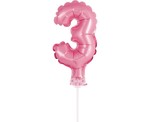 Balon 13cm foliowy na patyku "3" różowa