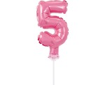 Balon 13cm foliowy na patyku "5" różowa
