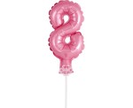 Balon 13cm foliowy na patyku "8" różowa
