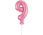 Balon 13cm foliowy na patyku "9" różowa
