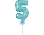 Balon 13cm foliowy na patyku "5" błękitna