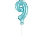 Balon 13cm foliowy na patyku "9" błękitna