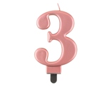 Świeczka urodzinowa "3" różowo-złota 8cm