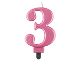 Świeczka urodzinowa "3" różowa 8cm