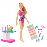 Barbie Dreamhouse Adventures Zestaw Lalka Pływaczka z pieskiem