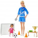 Barbie Zestaw Lalka Trenerka Piłki nożnej + Akcesoria Blondynka