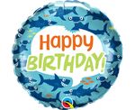 Balon foliowy 18" Happy Birthday rekiny