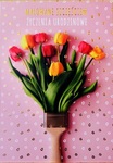 Karnet B6 urodziny tulipany silver