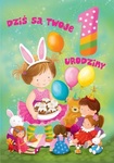 Karnet 1 urodziny, roczek dziewczynka i zabawki
