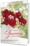 Karnet B6 Imieniny, czerwone róże, hortensje w białej donicy K.B6-1852