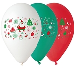 Balony premium "Mikołaj", czerwone, zielone i białe, 12"/5szt.