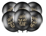 Balony 30cm, Happy New Year, Pastel Black: 1op./6szt.