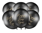 Balony 30cm, Happy New Year, Pastel Black: 1op./6szt.