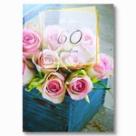 Karnet B6 60 urodziny, róże silver TS80