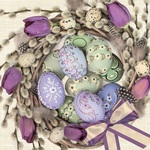 Serwetka Wielkanoc lunch - Violet Tulips Wreath with Eggs SLWL010801