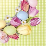 Serwetki Daisy Wielkanoc lunch - Tulips and Eggs Wreath on Green Check SDWL010001