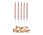 Świeczki B&C urodzinowe Happy Birthday, różowo-złote, 16 szt.