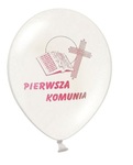 Balony 27cm I Komunia Święta - różowy nadruk, Pastel White: 1op./50szt.