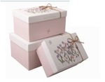 Zestaw pudełek prostokąt, różowo białe, wieczko w kwiatki (26x18x12, 22x15x11, 19x13x9.5)