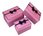 Zestaw pudełek prostokąt, różowe w czarne paseczki (29x22x13, 
25x18x11.5, 
2x14x10)
