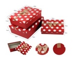 Zestaw pudełek prostokąt czerwone, wieczko w  kremowe groszki (35x25x12, 32x22x11, 25x19x8)