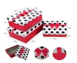 Zestaw pudełek prostokąt, różowe, białe wieczko w czarne kropki (35x25x12, 32x22x11, 25x19x8)
