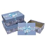 Zestaw pudełek prostokąt niebieskie liście i kwiaty wieczko niebieskie (3szt)