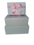 Zestaw pudełek prostokąt niebieski z różową kokardą (3szt)