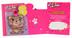Karnet 3 Urodziny - różowo-fioletowy, miś DK-790 (głowa zwierzątka na sprężynie)